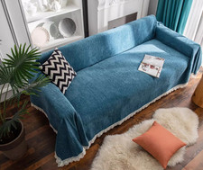 Blue Lace Trim Chenille Thick