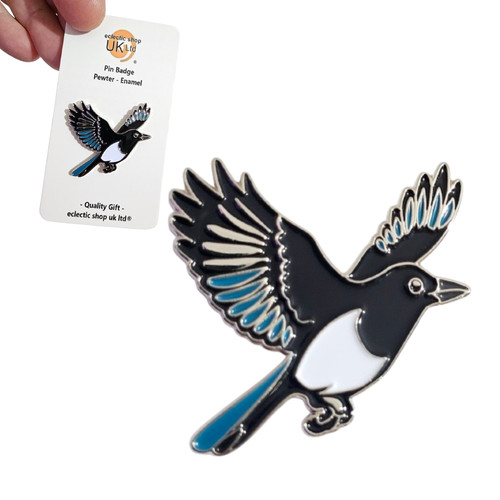 Magpie pin badge enamel flying - badge,