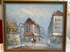 Framed Parisian Street Scene Original Oil on Canvas Painting - Paris by Burnett