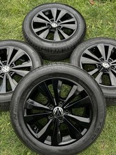 4 x GLOSS BLACK GENUINE 16" VW GOLF CADDY TOURAN PASSAT ALLOYS WHEELS TYRES