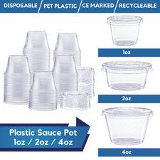 Round Deli Pot Containers 1oz, 2oz & 4oz Sauce Pots, Plastic Containers With Lid