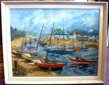 Welsh Vintage Oil painting Dummett Abersoch Llyn Peninsula sailing boat cottage