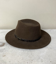 Olney Headwear Wool Felt Fedora Hat Brown Belt Trim Outdoor Outback Unisex XL