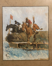 Vintage Horse Racing Oil Equestrian Show Jumping Signed