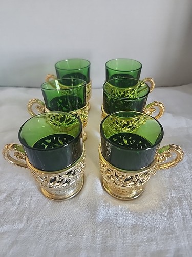 Set green glass gold - set,