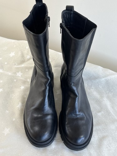 Black leather mid calf boots - black,