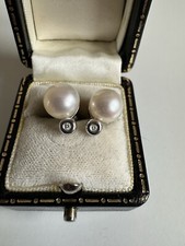 18K 750 White Gold Diamond Fresh Water Pearl Earrings 
