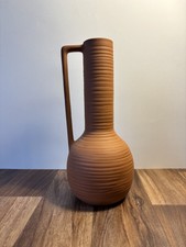 Vintage Terracotta Long Neck Ribbed Vase Jug Sculptural Pottery Mid Century Vibe