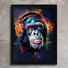 Neon Chimp DJ Wall Art Vibrant