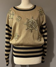 Vintage Escada Margaretha Ley Nautical Wool Been Jumper Size 38. Embroidered.
