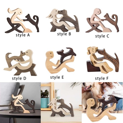 Wooden dog family statue woman - wooden,