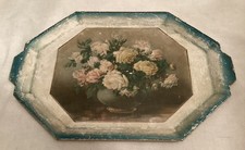 Vintage Serving Tray With Roses Shabby Chic Tray White Pink Rose Bouquet Antique
