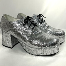 Disco Dancing Platform Shoes 70's Pimp Silver Sparkle Glitter Mens Size 12-13