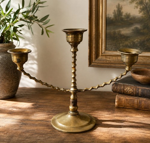 Vintage brass arm candelabra - 3,