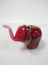 Murano Style Red Glass Elephant Figurine Hand Blown Signed Base Collectible Rare