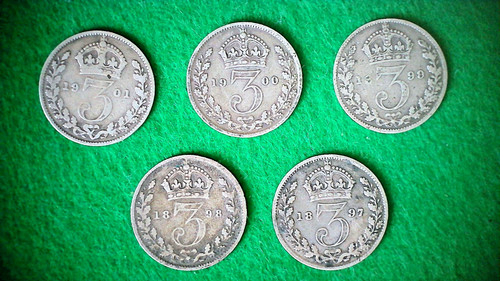 Victorian silver threepences - silver,