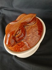 Vintage SECLA Portugal Pottery Ceramic HARE lidded  Casserole Dish Terrine