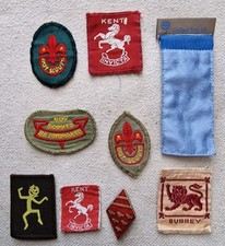 9x Vintage Boy Scout, Girl Guide & Brownie Patches & Badges Sussex, Kent, Surrey