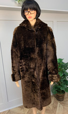 VINTAGE 1950S LONG CHOCOLATE BROWN BEAVER LAMB FUR LAMBSKIN MOUTON COAT 12/14