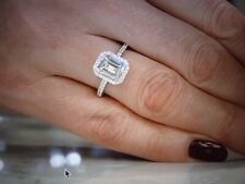 Lab Grown Faux Diamond 3.4 Carat Cushion Cut Halo Ring Sterling Silver/Rhodium