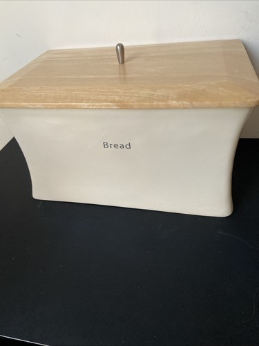 Large cream ceramic bread bin - cream,