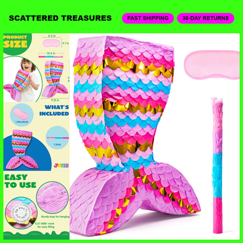 Mermaid tail pinata with bat - pinata, &