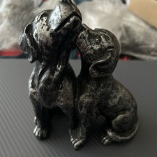 Silver Effect Labrador Figures Ornament Dogs Puppies Kissing Decor Unused