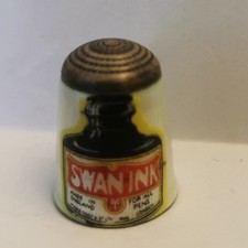 Vintage Sterling Silver Enameled Thimble Advertising Swan Ink