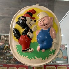 Walt Disney Production 3 Little Pigs & Wolf Classic Cartoon Characters Sign 