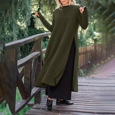 Plus Size Women Fleece Maxi Dress Round Neck Baggy Kaftan Casual Long Dresses UK