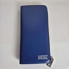 Diesel Blue Large L Shape Round Zipper Leather Wallet Card Coin Holder