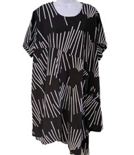 Womens Neslay Black White Rayon Oversized Lagenlook Pocket Midi Dress 2 New.