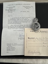 Rare Cumberland & Westmorland Constabulary Police Cap Badge Plus Letter