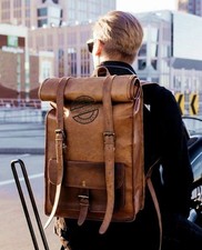 Backpack Leather Bag Vintage Laptop Travel Brown Men's Rucksack Real Genuine New