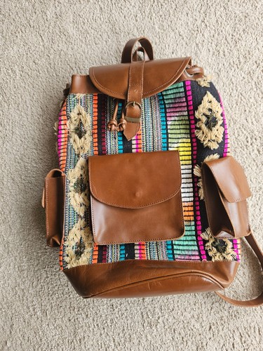 Boho woven leather backpack - woven,