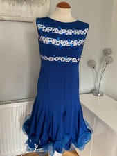Latin Dance Dress Size 14 Electric Blue Rhinestone Embellished Ruffle Hem New