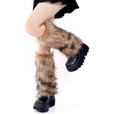 1Pair Fluffy Leg Warmers Long Furry Leg Sock Warm Fur Boot Covers Women