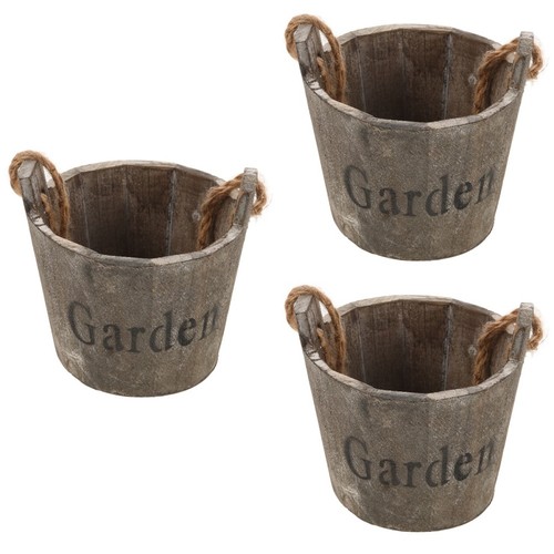 Wood barrel planter set 3pcs - wood,