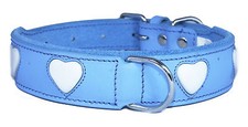 Blue Leather Dog Collar White
