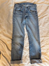 VINTAGE SELVEDGE DENIM LEVI 501s Red Line 1970s W31 with Repairs Fades Creases
