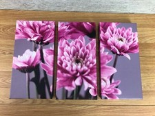 3 Piece Canvas Wall Art Pink Tulip Flower Purple Background Modern Home Decor