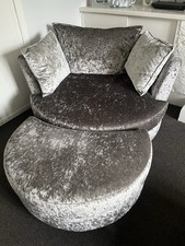 2 Seater Grey Sofa Couch with Matching Cuddle Chair & Half Moon Footstool Set
