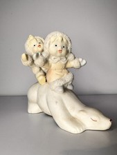 Vintage Eskimo Children Riding Polar Bear Figurine 10cm Winter Decoration