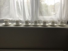 Crownford English Fine Bone China white coffee cups and saucers set x 7 