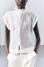  ZARA RUFFLED 100% RAMIE SHIRT