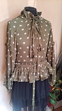 ❤️ Stunning Sister Jane Ruffle Olive Green Cream Polka Dot Blouse Size Small
