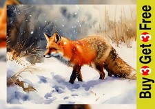 Red Fox in Snow 5"x7" Print on