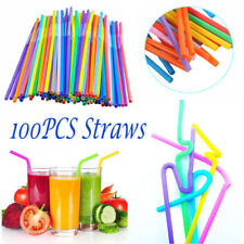 100Pcs Super Extra Bendy Long Mega Drinking Straws Coloured Special Bar Home