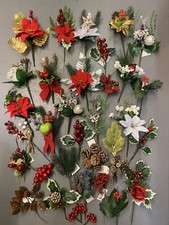 10x Christmas Picks Joblot Artificial Holly Berry Fruit Cake Craft Sprig Pine