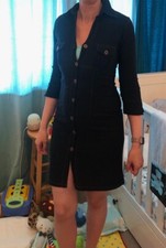 BRAZILIAN SIZE 6 STRETCH SLIM SOFT BLUE DENIM JEANS T-SHIRT DRESS BUTTON THROUGH